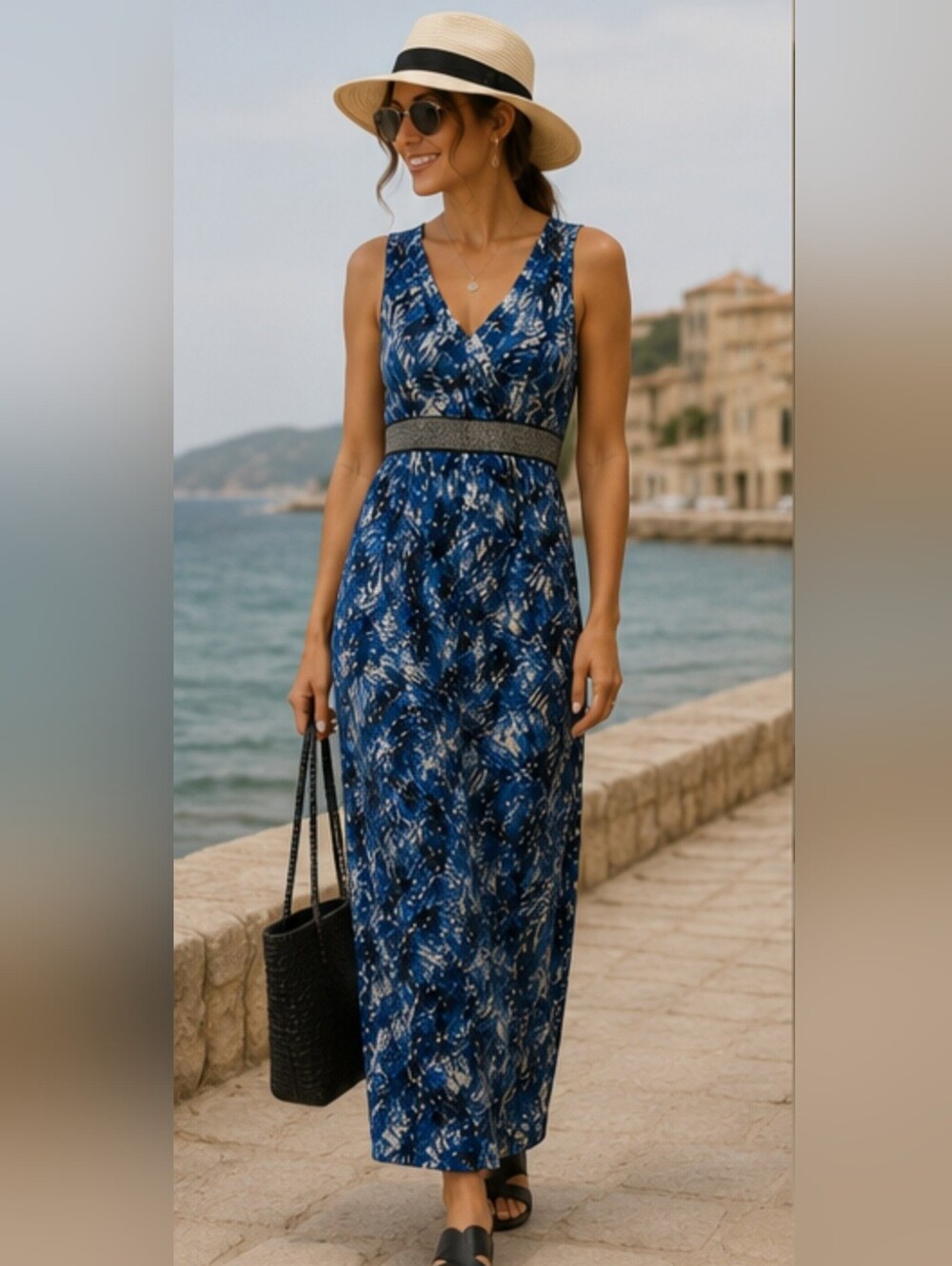 ELEMENTZ Petite Blue Multi-Print Maxi Dress Size PS